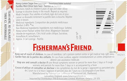 HONEY & LEMON MENTHOL FLAVOUR SUGAR FREE Fisherman's Friend Lozenges 24 x 25g Packs. by Fisherman's Friend