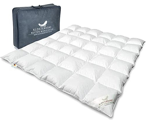 Klosterdorf Bettenmanufaktur Premium Ganzjahresdecke - ''grazil'' - 200x200 cm - 710 Gramm - LEICHT - Daunendecke - Bettdecke - Handarbeit aus Deutschland - Für einen gesunden Schlaf