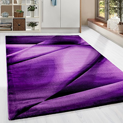 HomebyHome Teppich Wohnzimmer 120x170 cm Lila Abstrakt Wellen Design - Schlafzimmer Teppich Kurzflor Extra Weich Pflegeleicht Teppiche Waschbar Küche Esszimmer - Carpet Living Room