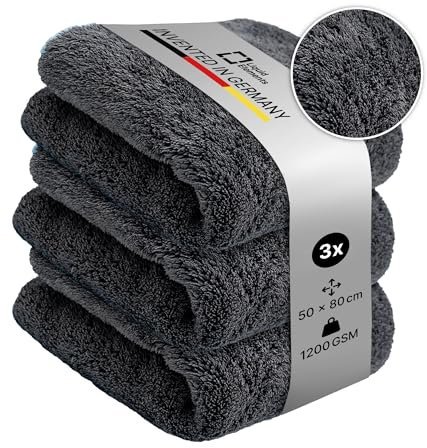 Liquid Elements – Auto Trockentuch Silverback XL 1200 GSM 50 x 80 cm – weiches Mikrofasertuch zur Autopflege – extrem saugstark, fusselfrei & lackschonend (3 Stück)