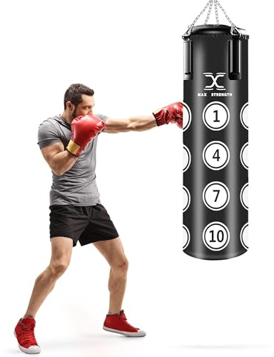 MAXSTRENGTH 4FT Hanging Punch bags Set, Heavy Filled Chin Pull Up Bracket Gym Fight Training Martial Arts Bags Kickboxing MMA Pro Boxing bag with Targets (Black 4FT Punch bag only)