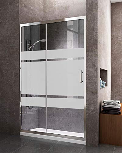 DUCHA.ES MAMPARA DE DUCHA FRONTAL 1+1 130 CM SERIGRAFIADO PUERTA CORREDERA Y PANEL FIJO 2CM DE COMPENSACIÓN 128-130CM