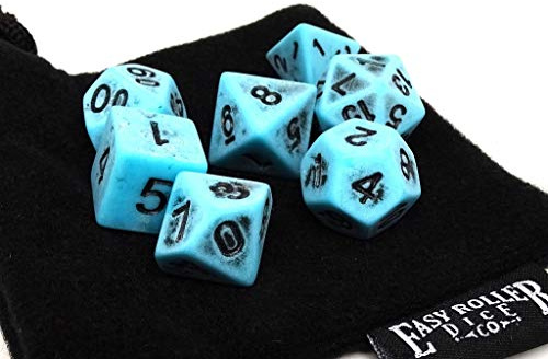 Easy Roller Dice Co. Antike Topas Würfelset 7-teilig - Pristine Edition - inkl. Tragetasche - Handkarierte Qualität