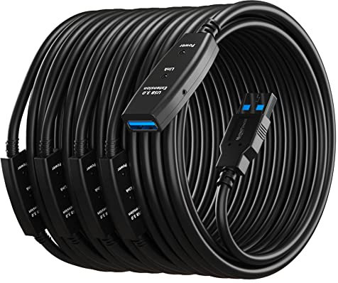MutecPower 30m USB 3.0 male to female Active cable with 5 extension chipsets - USB type A Active Extension Repeater Cable - Black - 30 Meters cable (AC power supply included)