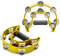 Flexzion Tamburin, Handtrommel - 2er-Pack, 25cm Schellenkranz mit Handgriff, Musik Schlaginstrument, zweireihig Schellenring in Halbmond-Form Rahmen, mit 20 Paar Metall Schellen, Gelb