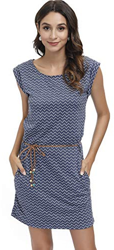 DOTIN Damen Sommerkleid Kurzarm Strandkleid Freizeitkleid Waves Tshirt Minikleid Jersey Kleid