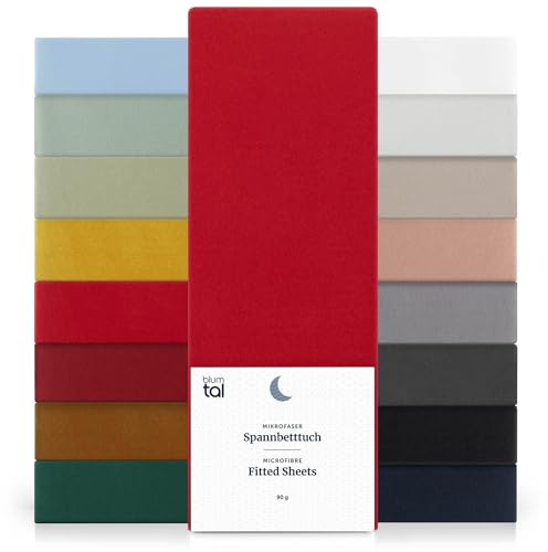 Blumtal® 2er Set Spannbettlaken 90x200x30cm aus Microfaser - Oekotex zertifiziertes Bettlaken Spannbettlaken in Rot