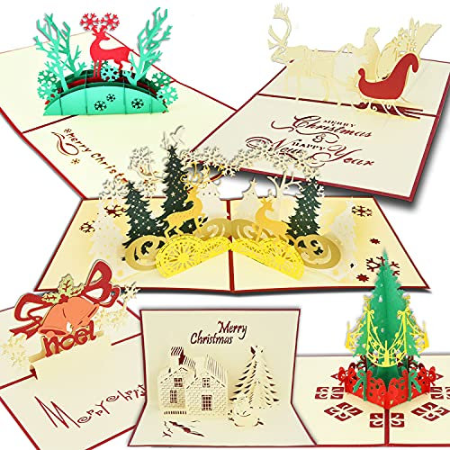 6PCS Weihnachtskarten, 3D Pop Up Feiertagsgrußkarten für Weihnachten/Neujahr