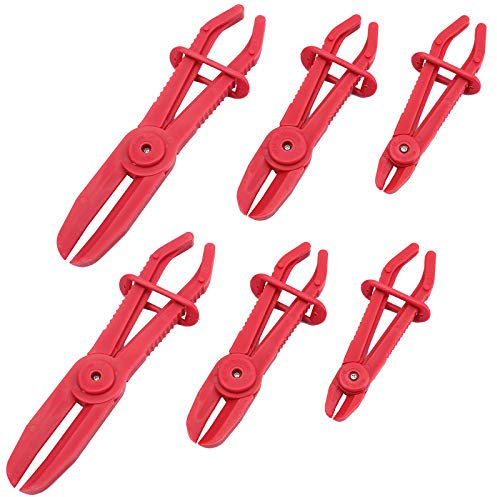 Yarlung 6 Pack 3 Size Plastic Hose Clamp Pliers, Line Clamps Pinch Pliers for Flexible Hoses, Brake Hoses, Fuel Hoses, Gas Lines, Coolant Hoses, Radiator Hoses, Red