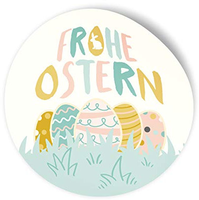 24x itenga Frohe Ostern Aufkleber Sticker Etiketten Osterreier in pastell Pastellfarbtöne türkis rosa Farben rund 4cm