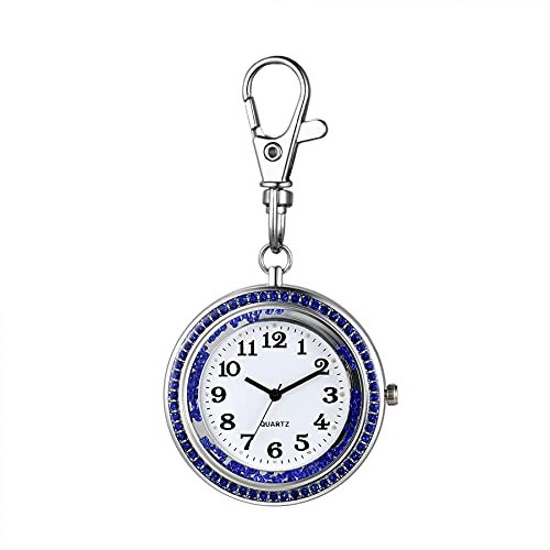 JewelryWe Taschenuhr mit Karabiner Schlüsselanhänger Quarz Analog Uhr Quarzuhr für Ärzte Krankenschwestern Sanitäter Köche Blau Weiß