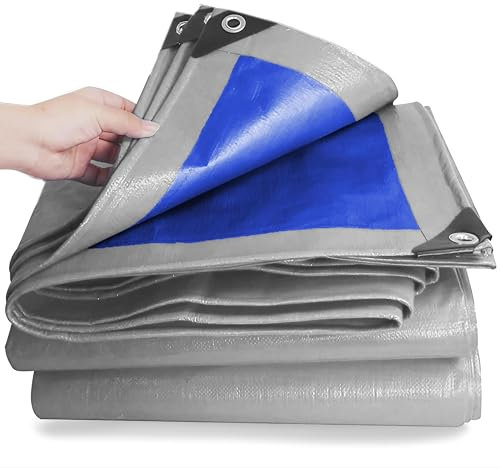 ESTO Telo Impermeabile Esterno, Telone Occhiellato 245g/mq Telo Protettivo Multiuso Antistrappo per Auto, Barche, Piscina, Giardino (10x15 Metri)