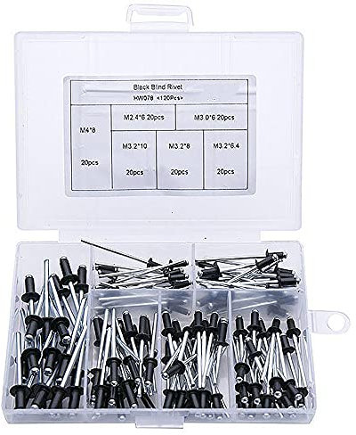 Throushine Gluckaro Professionelles Nietpistolen-Adapter-Kit Mit 4 Stk. Verschiedene Düsenschrauben (120 PCS NIET MIT BOX (GEMISCHTE VERPACKUNG VON 2,4 MM & 3,2 MM & 4,0 MM & 4,8 MM))