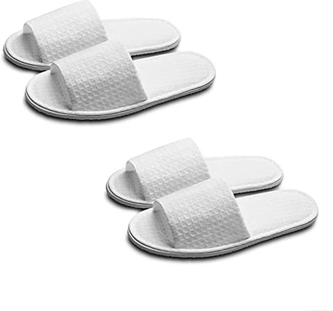 VASANA Lot de 2 paires de pantoufles souples à bout ouvert pour homme et femme, blanc, Medium