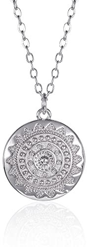 ZAVANA Runde Scheiben-Halskette, Silber-Halskette mit rundem Mandala Anhänger. Zierliche Silberkette mit glänzendem Anhänger für Damen und Teenager Mädchen. Hochwertiger Modeschmuck für Frauen.