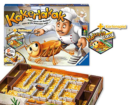 Ravensburger 20969 - Kakerlakak + KakerlaCard Kartenspiel - Aktionsspiel mit elektronischer Kakerlake für Groß und Klein, Familienspiel für 2-4 Spieler, geeignet ab 5 Jahren [Exklusiv bei Amazon]