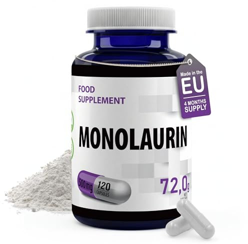 Hepatica Monolaurin | 500 mg (Glycerolmonolaurat) | 120 Veganska Kapslar | 4 Månaders Förbrukning | GMP & Testad av Oberoende Laboratorium