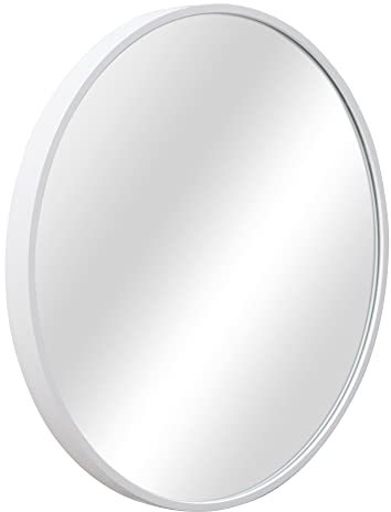 [en.casa] Espejo de Pared Decoración de Baño Pasillo Elegante con Gancho Redondo Aluminio Ø 40 cm Blanco