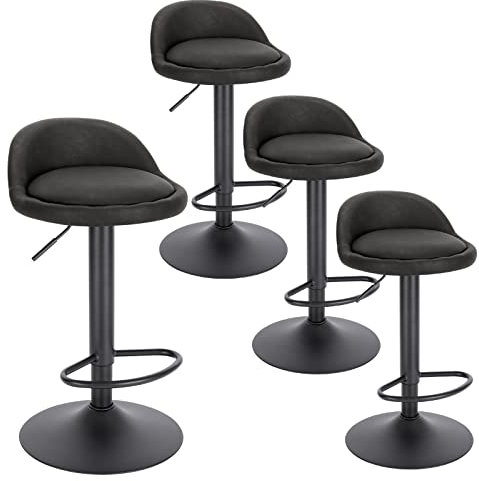 EUGAD Tabourets de Bar Lot de 4, Chaise de Bar en Similicuir, Pivotant, Hauteur Réglable, avec Dossier et Repose-Pieds, Hauteur du Siège 61-82cm, Anthracite 0913BY-4