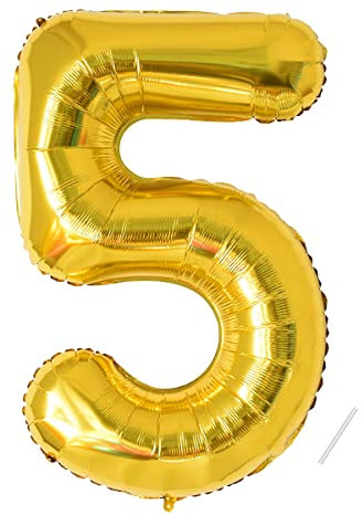 Geburtstag zahlen luftballon 5 jahre | Folienballon 5 XXL Gold-Riesen Folienballon in 40 - 101cm Geburtstagsdeko - Ballon Zahl Deko zum Geburtstag - fliegt mit Helium