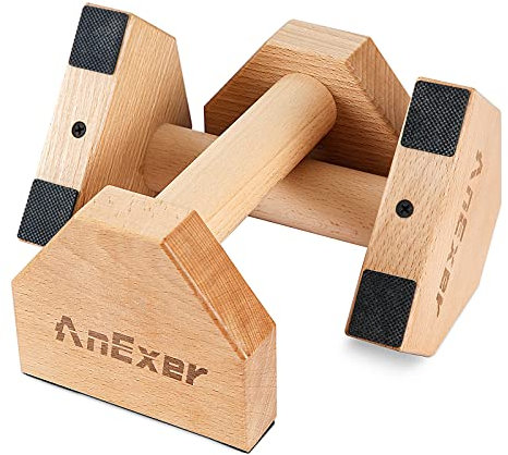 AnExer Liegestützgriffe 2 Holz Parallettes Handstand Griffe für Calisthenics, Push Up Griffe Tragfähigkeit 150 kg, Rutschfeste Push up Bars, Calisthenics Griffe for Festigkeit Ausbildung Yoga(20cm)