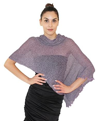 creazioni unique Poncho Coprispalle da Donna Elegante da Cerimonia o Sera - Poncho Donna Estivo e Primaverile in Rete di Viscosa Termica Profumato con Essenza di Fiore di Ciliegio(Lilla Melange)