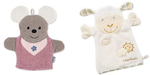 Sterntaler Spiel-Waschhandschuh Maus Mabel, Größe: 25 x 24 cm, Rosa & Fehn 397482 Waschhandschuh Schaf/Waschlappen mit Tiermotiv für fröhlichen Badespaß, für Babys und Kinder ab 0+ Monaten