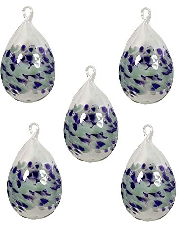 Lauschaer Glas Ostereier aus Glas mit Granulat Verschiedene Größen und Sets mundgeblasen handgeformt (5, opalgrau mit hyazint)