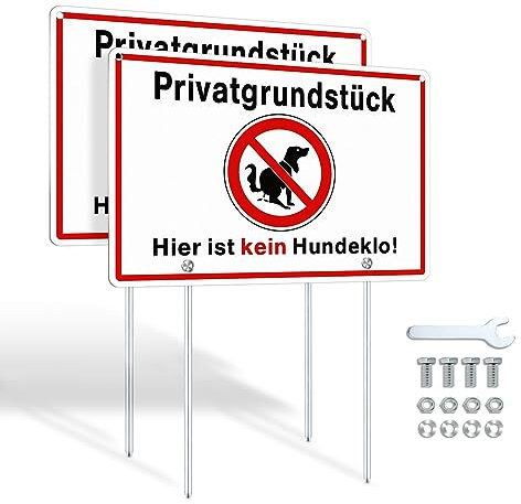 SINMAO Warnung Vor Dem Hund Schilder mit Alu-pfosten und Vorbohren Privatgrundstück Schilder 30x20cm Kein Hunde mit Befestigung 30cm Inklusive Montagezubehör und Schraubenschlüssel | 2 Stück