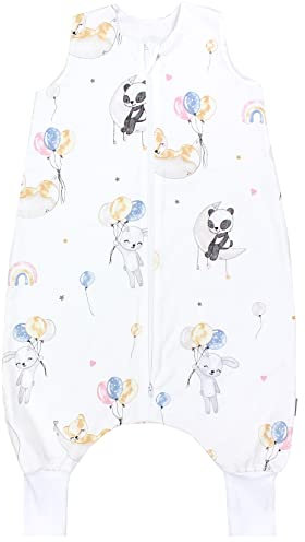 TupTam Baby Sommer Schlafsack mit Beinen 0.5 TOG OEKO-TEX zertifizierte Materialien unwattiert Unisex, Farbe: Tiere/Luftballons/Mond, Größe: 92-104