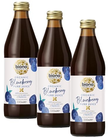 Biona Organic Blueberry Juice, 330ml - 100% Pressed Pure Juice from Organic Farms - Not from Concentrate - No Preservatives or Additives - Suitable for Vegans (Pack of 3)