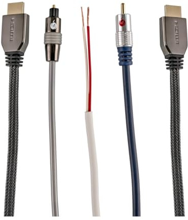 FISUAL Home Cinema Cable Pack | Covers a 5-channel system with 25m speaker cable, CV21 HDMI at 48Gbps, 10m subwoofer and optical cable