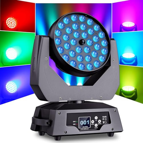 36 x 10W Cabeza Movil Moving Head LED Wash Zoom Efecto de Luz 23-72 Grados dmx512 DJ Luces Enfoque RGBW Luces de Escenario para Navidad, boda, Discoteca, Fiesta, Bar