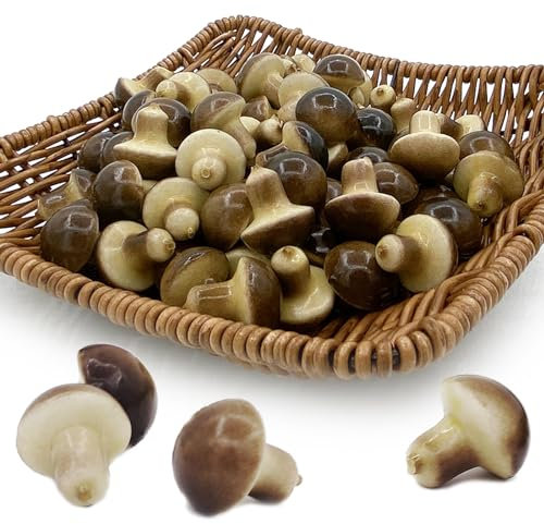 Tuxiaobu Künstliche Gemüse Früchte Mini Pilze Aesthetic Deko Obst, Faux Pilz Gemüse Kunst Früchte Zuhause Küche Dekor Tischdekoration Obst Party Dekorationen, 30 Braun Pilze