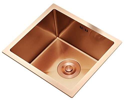 Fregadero de Cocina Fregadero de Acero Inoxidable 304 Fregadero Dorado de un Solo Fregadero Fregadero Rectangular de Cocina Mini Fregadero pequeño (Color: Oro Rosa, Tamaño: 40 * 36 cm)