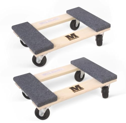 MaxWorks 50856 1320 lbs. Capacity 18 in. x 12 in. Hardwood Furniture Moving Dolly, KD Version Two Pack