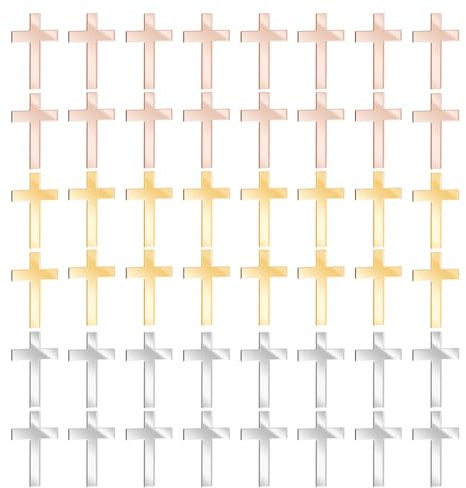 FINGERINSPIRE 48 Stück Kreuz Kuchendekoration Gold/Silber/Roségold Acryl Kreuz Kuchenaufsatz Spiegelkreuzung Cupcake Topper Taufe Kreuz Kuchen Religiöse Feier Anhänger Für Christliche Party