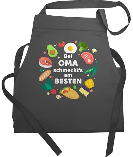 Schürze - Kochschürze Damen 1 - Bei Oma schmeckts am besten - Oma Koch am besten - Omi Geschenk - 60x87 - Anthrazit - lustige sprüche lustiges für die küche lustig küchengeschenke frauen frau