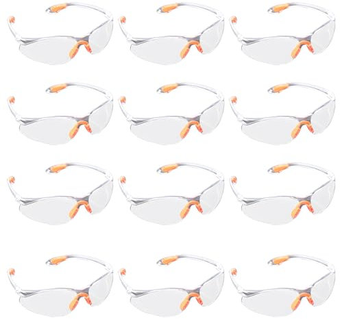 Vueinrg 12 Piecès Lunette de Protection Travail, Anti-buée Lunettes de Protection Transparentes, Lunettes de Sécurité avec Verres en Plastique et Branches en Caoutchouc pour Homme, Femme, Enfant