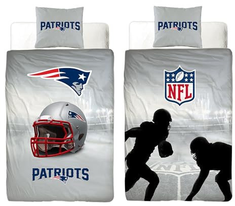 NFL Bettwäsche New England Patriots 135 x 200 cm + 80 x 80 cm 100% Baumwolle in Renforcé-Linon-Qualität mit Reißverschluss American Football Fan Super Bowl Pat Patriot Wende-Bezug deutsche Größe