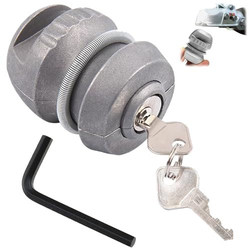 WANDGU Lucchetto per rimorchio in lega di zinco per roulotte: sicurezza Hitchlock con 2 chiavi, robusta serratura a sfera antifurto per ganci di traino, argento