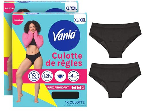Vania | Culotte de Règles Flux Abondant (Lot de 2, Taille XL/XXL) - Menstruelle Confortable, Absorbante et Réutilisable - Lavable en Machine Avec 12h de Protection Anti-fuite