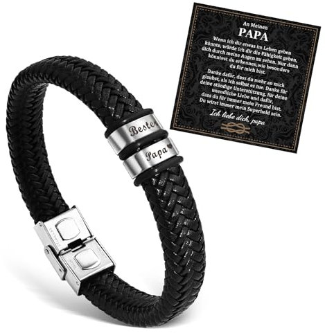 VU100 Geschenk für Papa Vatertag Geschenk Papa Armband Herren Lederarmband für ihn Vatertag Originelles Geschenk Beste Papa Armband Weihnachten Geburtstag Geschenk für Papa (Schwarz)