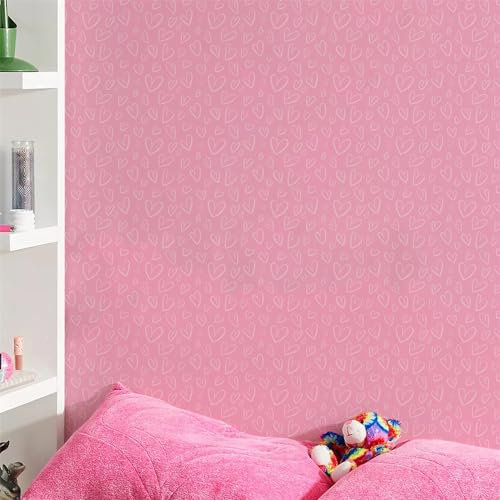 Selbstklebende Tapete Mädchen Rosa Herz Strukturtapete Wandtattoo Schlafzimmer Tapete Selbstklebend Vliestapete Wallpaper for Living Room Tapeten Leicht zu Entfernen Wandschutzfolie 40x100cm