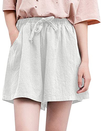 Generico Pantalone Danza Pantaloncini in Cotone e Lino Pantaloni Stampati Casuali da Donna di Grandi Dimensioni Gambe Larghe Versatili Pantaloni Donna Rossi (White, L)