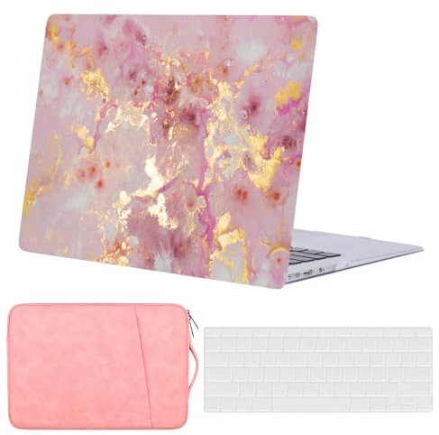 FFBOFFC Hülle Kompatibel mit MacBook Pro 16 Zoll 2020 2019 Freisetzung Modell A2141 mit Touch Bar Touch ID, Kunststoff Schutzhülle Hartschale & Laptop-Tasche & Tastaturabdeckung, Roségoldener Marmor