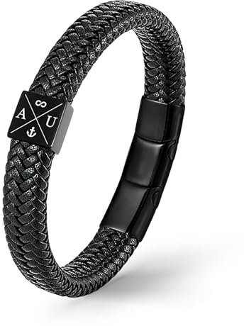 UNIQAL | Personaliesiertes Lederarmband mit Gravur SHAPE Herren Damen | Leather Bracelet mens | Magnetverschluss | handgemacht in Germany (Schwarz Qubik, 21.00, Zentimeter)