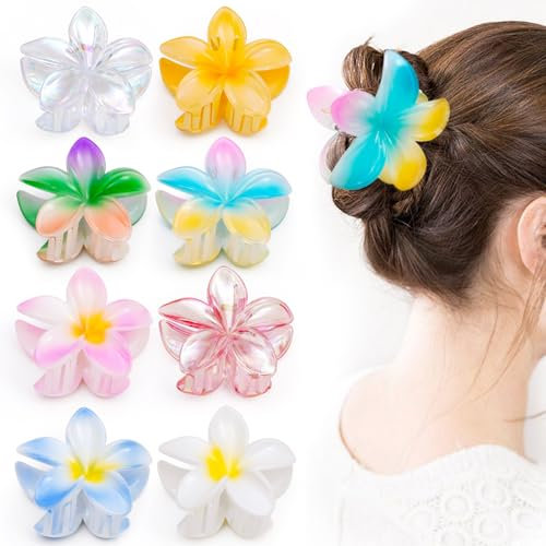 Wappltt Pinzas Pelo Flor Hawaianas 8 Clips de Garras de Flores Grande Pinzas para el Pelo de Flores Pinzas para Cabello Forma de Flor Hawaiano para Mujeres y Niñas, 8cm
