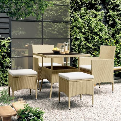 Juroupi 5-TLG. Garten-Essgruppe Sitzgruppe Outdoor Terrassen-Sitzgruppe Garten-Essgruppe TerrassenmöBel Poly Rattan Beige