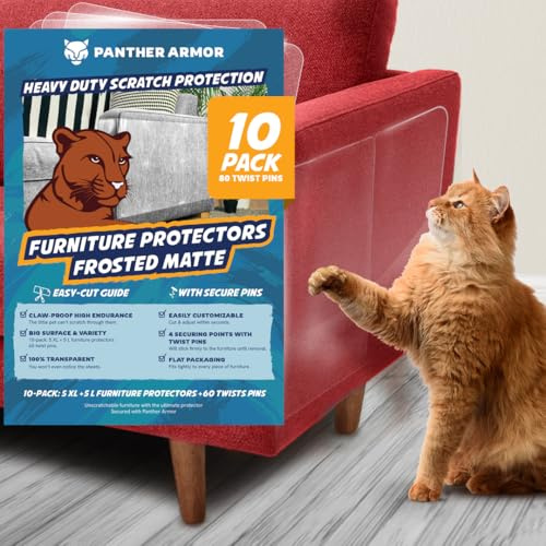 10 Pack Cat Scratch Furniture Protector Sheets – Matte Finish Couch & Sofa Guard from Cat Claws – Easy Apply, Removable, with Twist Pins (5 XL + 5 Large)